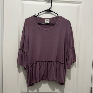 Arula Purple Boxy Ruffled 3/4 Sleeve Blouse